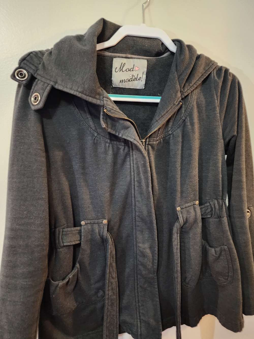 Mád Modèle Charcoal Hooded Utility Jacket/Cardigan – Size Large - Picture 3 of 4